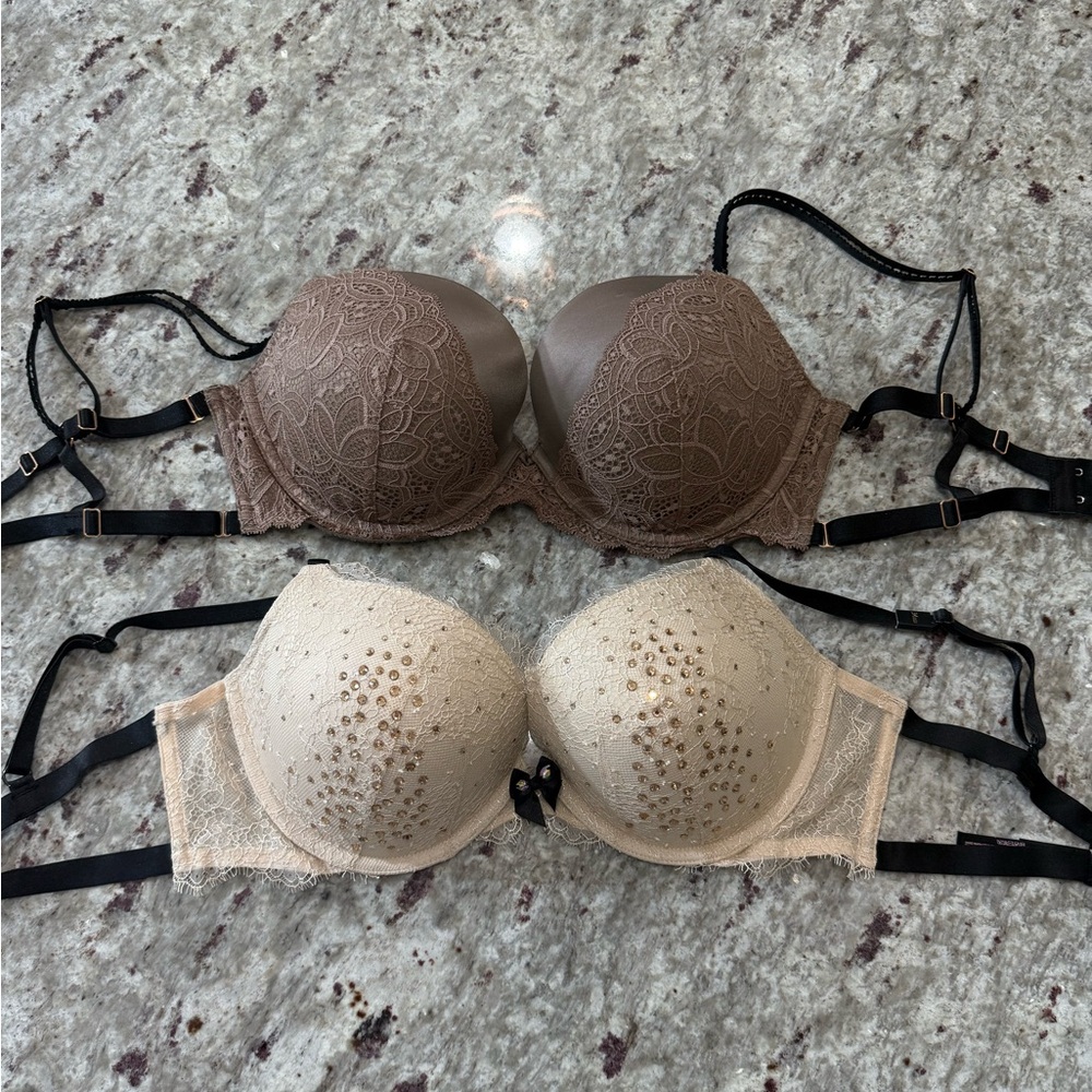 Victoria’s Secret Bras Elegant Lace Push-Up Bras - Brown and Cream 34DD